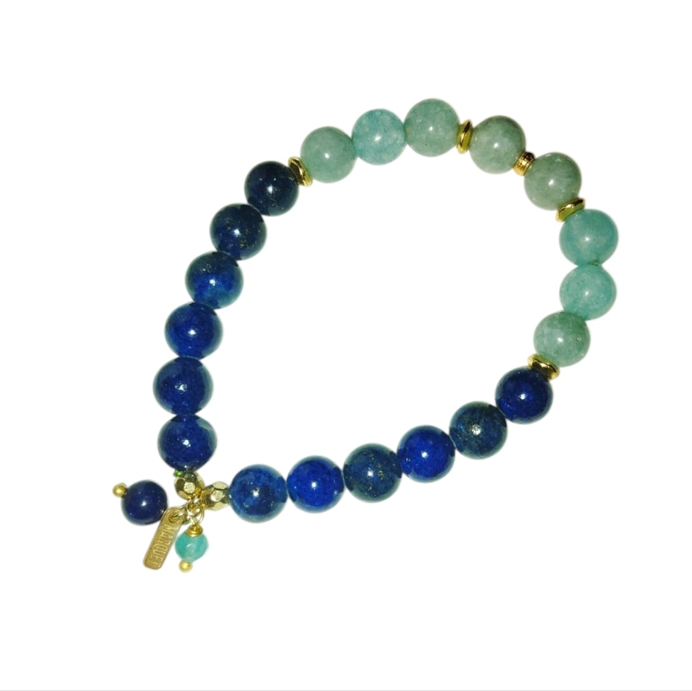 Crystal and Stone Energy Bracelet Blue Jade & Lapis Lazuli Beaded  Gold Accents
